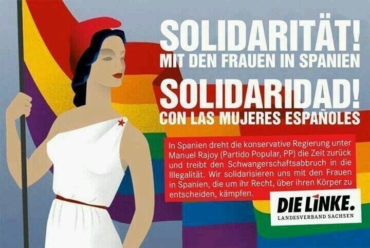 Panfleto del partido alemán Die Linke contra el proyecto de ley de aborto del Gobierno de Rajoy.