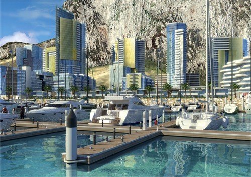 Imagen del puerto y los rascacielos del 'Eastside' en Gibraltar.