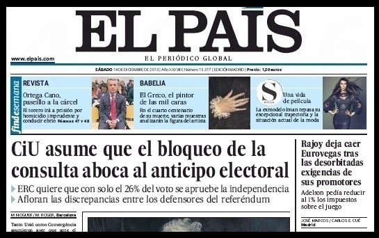 Portada del diario El País.