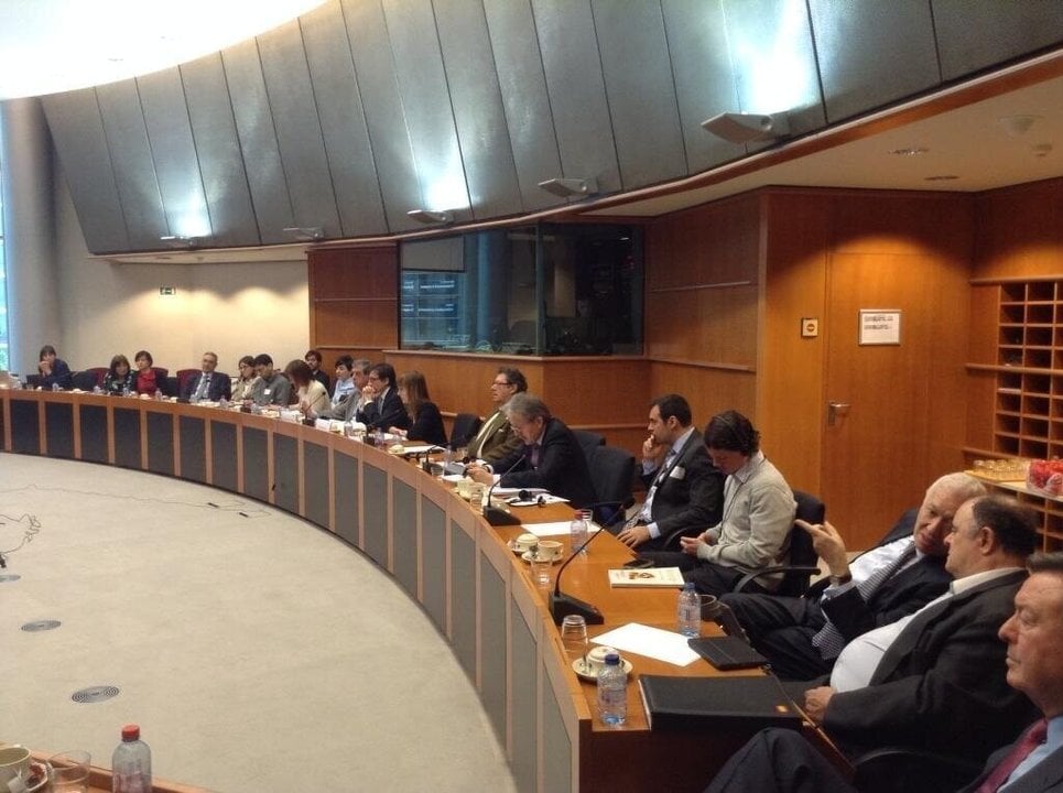 Acto de presentación del informe de UPyD en Bruselas, con José Manuel García-Margallo a la derecha.