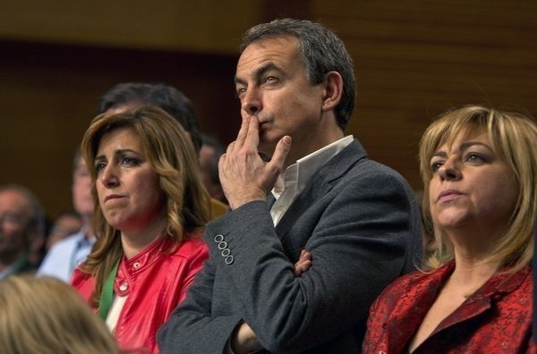 José Luis Rodríguez Zapatero con Susana Díaz y Elena Valenciano.