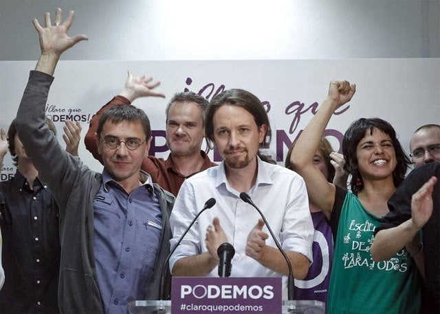 Pablo Iglesias y su equipo celebran los resultados del 25-M.