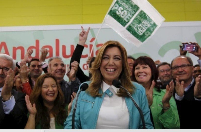 Susana Díaz, en su primera comparecencia pública tras ganar las elecciones.