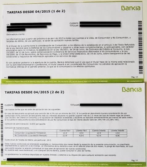 Carta de Bankia a los clientes.
