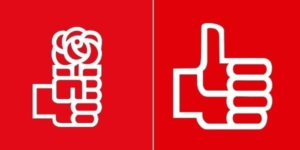 El PSOE cambia la rosa por el pulgar hacia arriba.