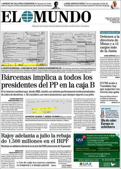 Portada del diario El Mundo.