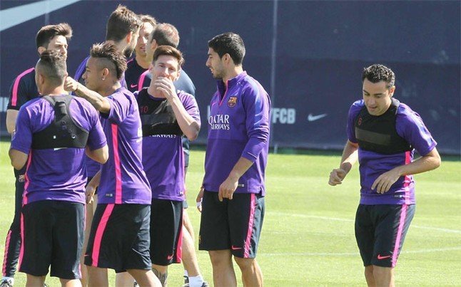 Los jugadores del Barça en un entrenamiento. 