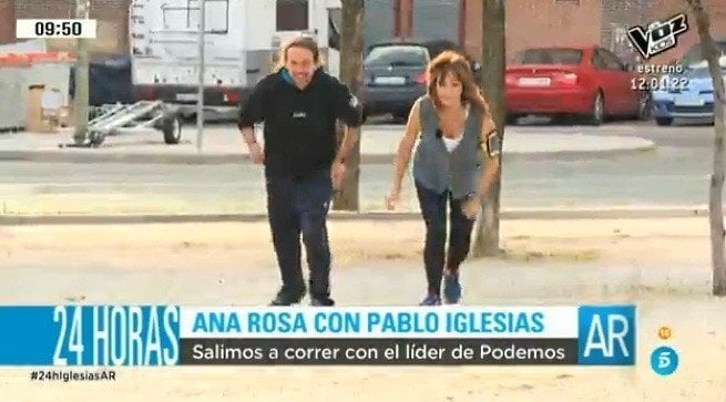 Pablo Iglesias y Ana Rosa Quintana haciendo footing.