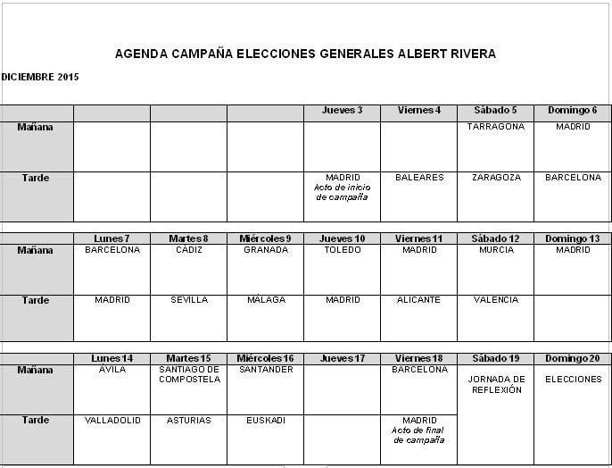 Agenda de la campaña electoral de Albert Rivera.