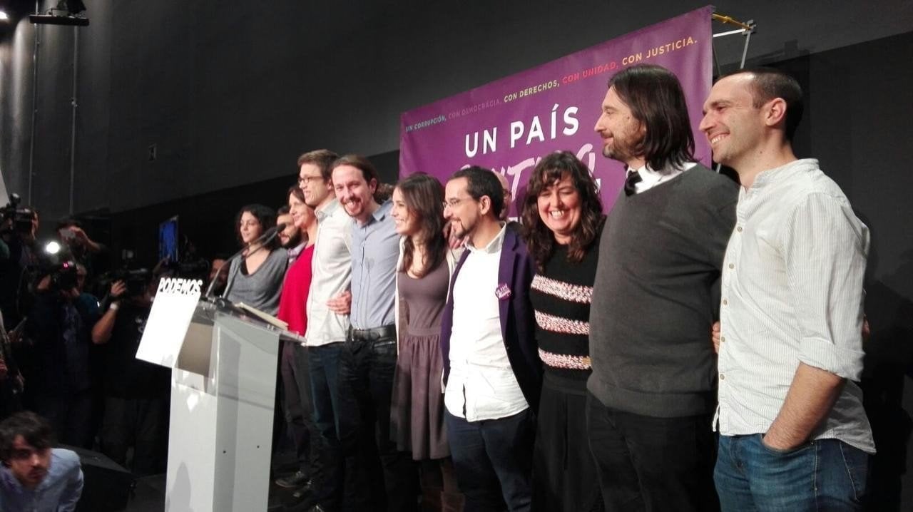 Pablo Iglesias y otros dirigentes de Podemos comparecen el 20-D.