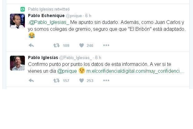 Conversación entre Pablo Iglesias y Pablo Echenique en Twitter.