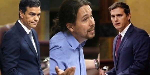 Sánchez, Iglesias y Rivera en el debate de investidura.