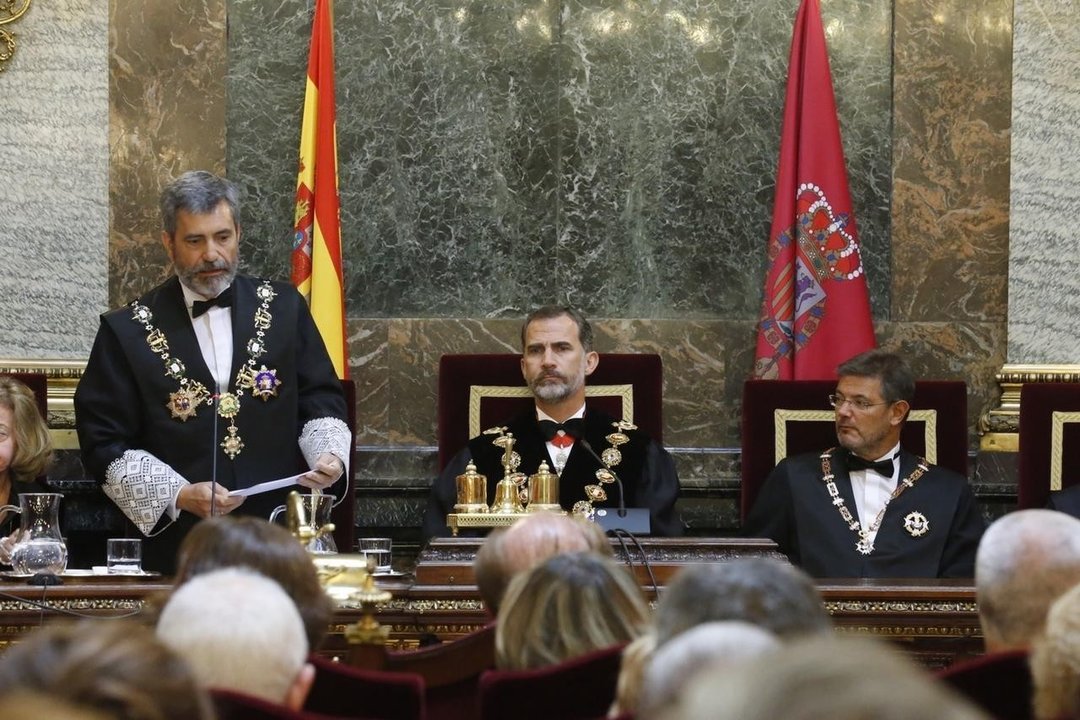 El presidente del TS y del CGPJ, Carlos Lesmes, durante su discurso.