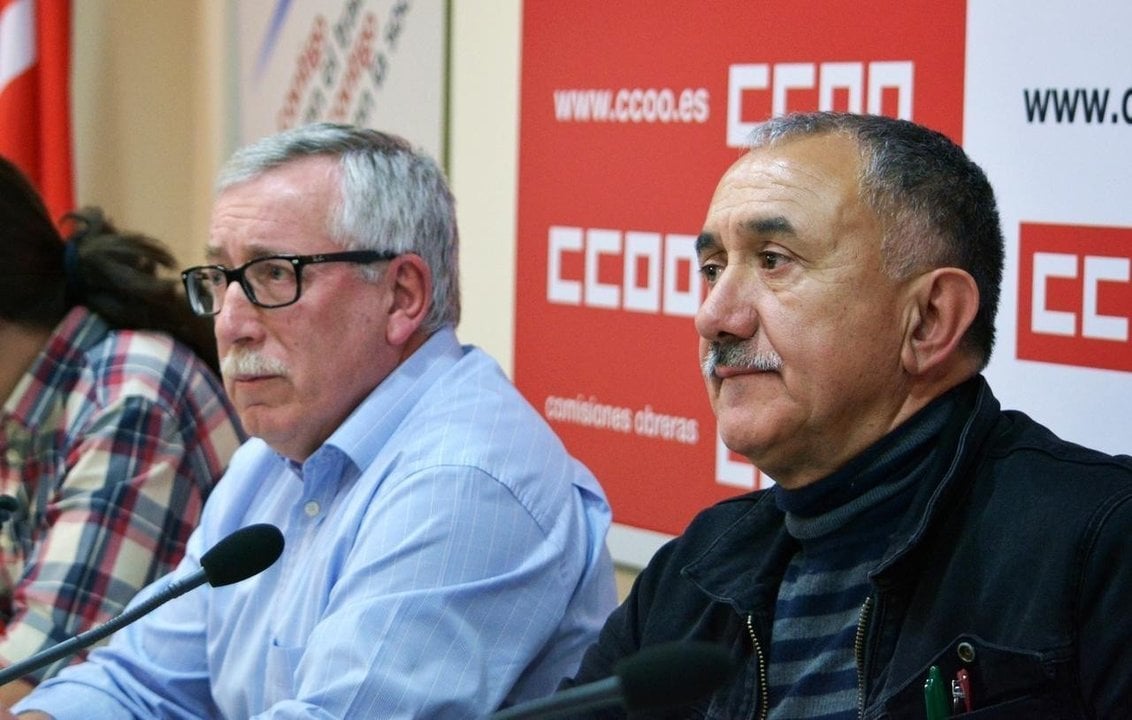Ignacio Fernández Toxo (CC.OO.) y Josep María Álvarez (UGT).