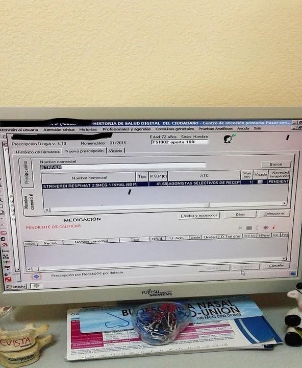 Fotografía de un pantallazo obtenido por la famacéutica Boehringer Ingelheim, con datos de un paciente.