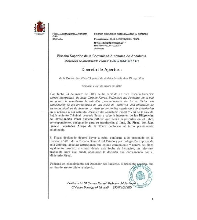 Decreto de Apertura de Diligencias de la Fiscalía Superior de Andalucía.