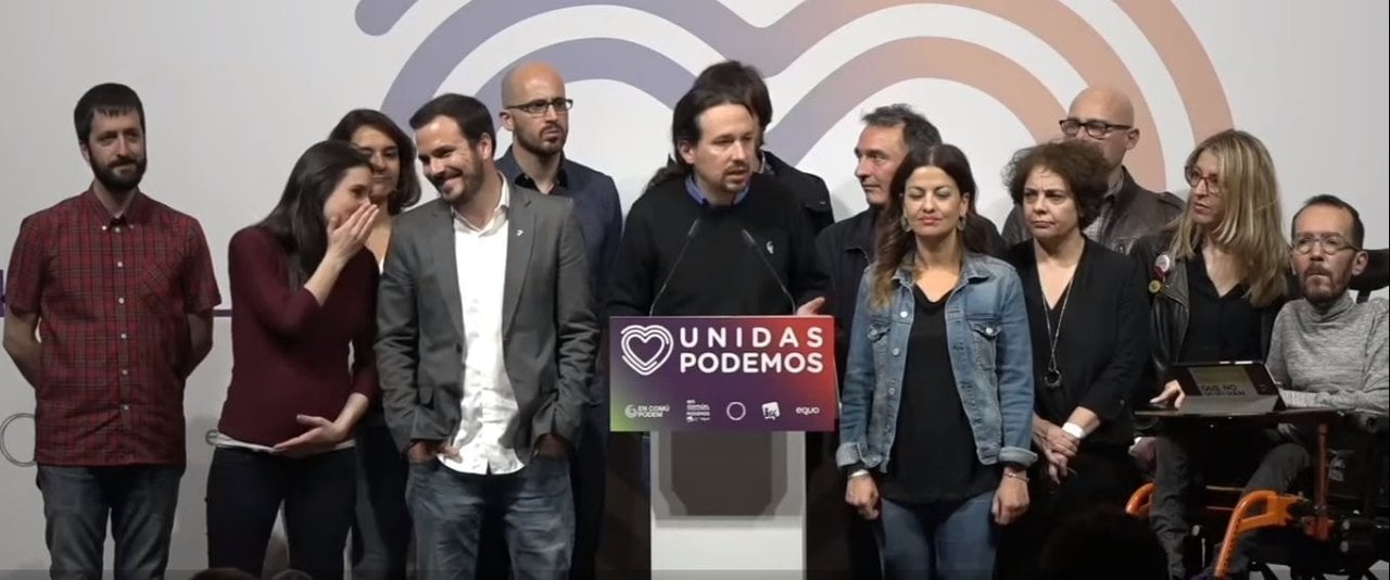 Pablo Iglesias comparece para valorar los resultados de Unidas Podemos, en abril de 2019.