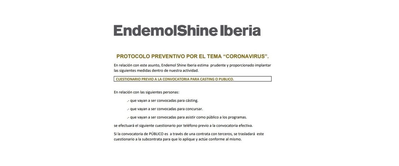 Protocolo de Endemol Shine ante el coronavirus.