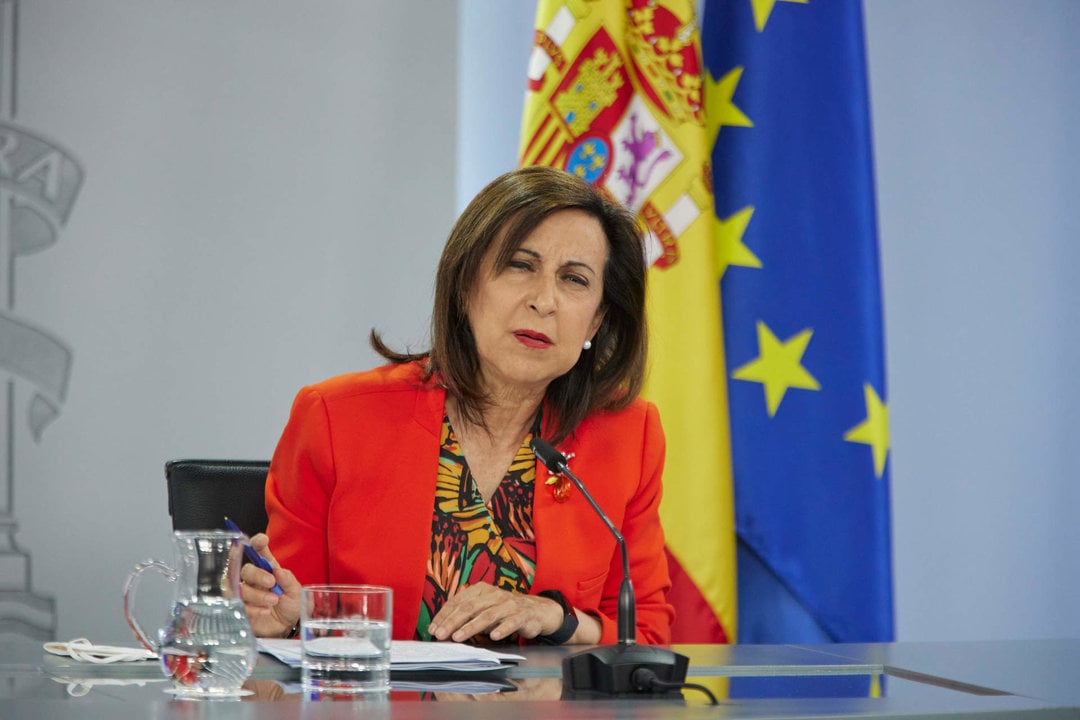 La ministra de Defensa, Margarita Robles, comparece en una rueda de prensa conjunta sobre la próxima cumbre de la OTAN, en el Palacio de La Moncloa.