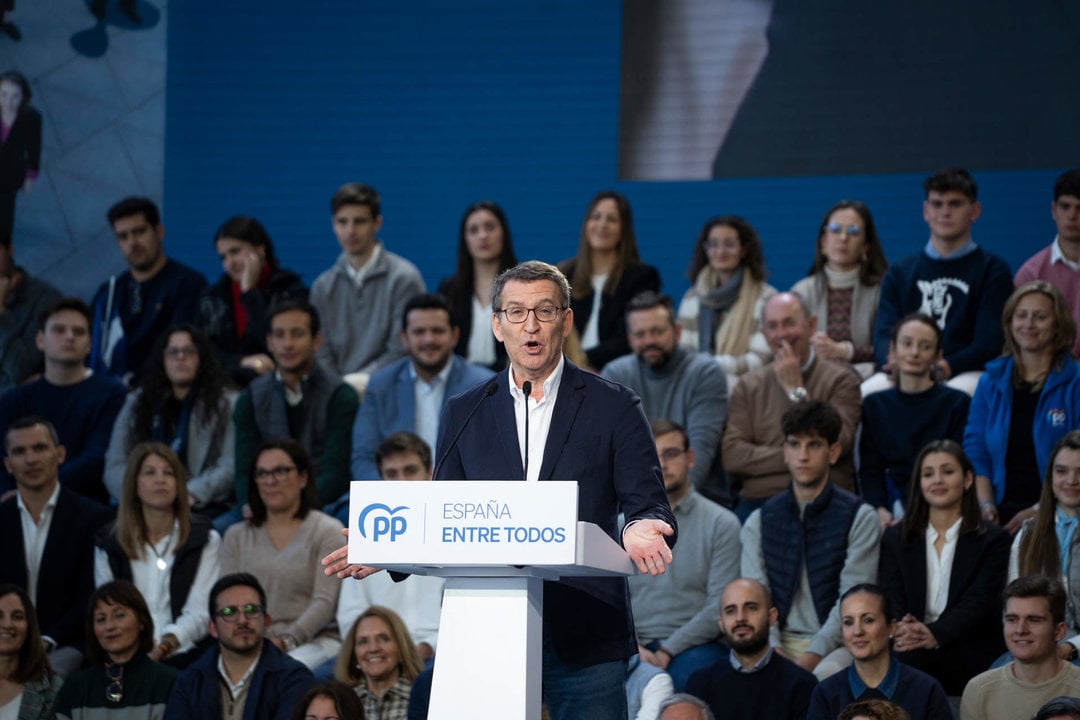 El presidente del Partido Popular, Alberto Núñez Feijóo, clausura la 26 Intermunicipal del Partido Popular (PP), a 5 de febrero de 2023.