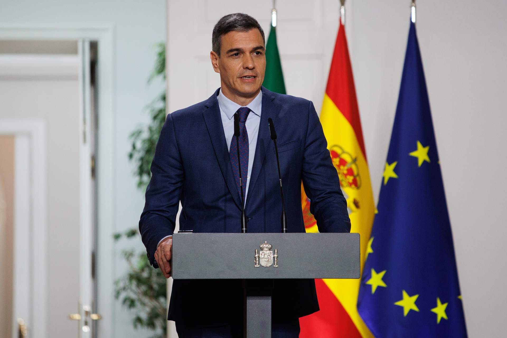 El presidente del Gobierno, Pedro Sánchez, comparece en una rueda de prensa tras una reunión, en el Complejo de la Moncloa, a 15 de abril de 2024, en Madrid.