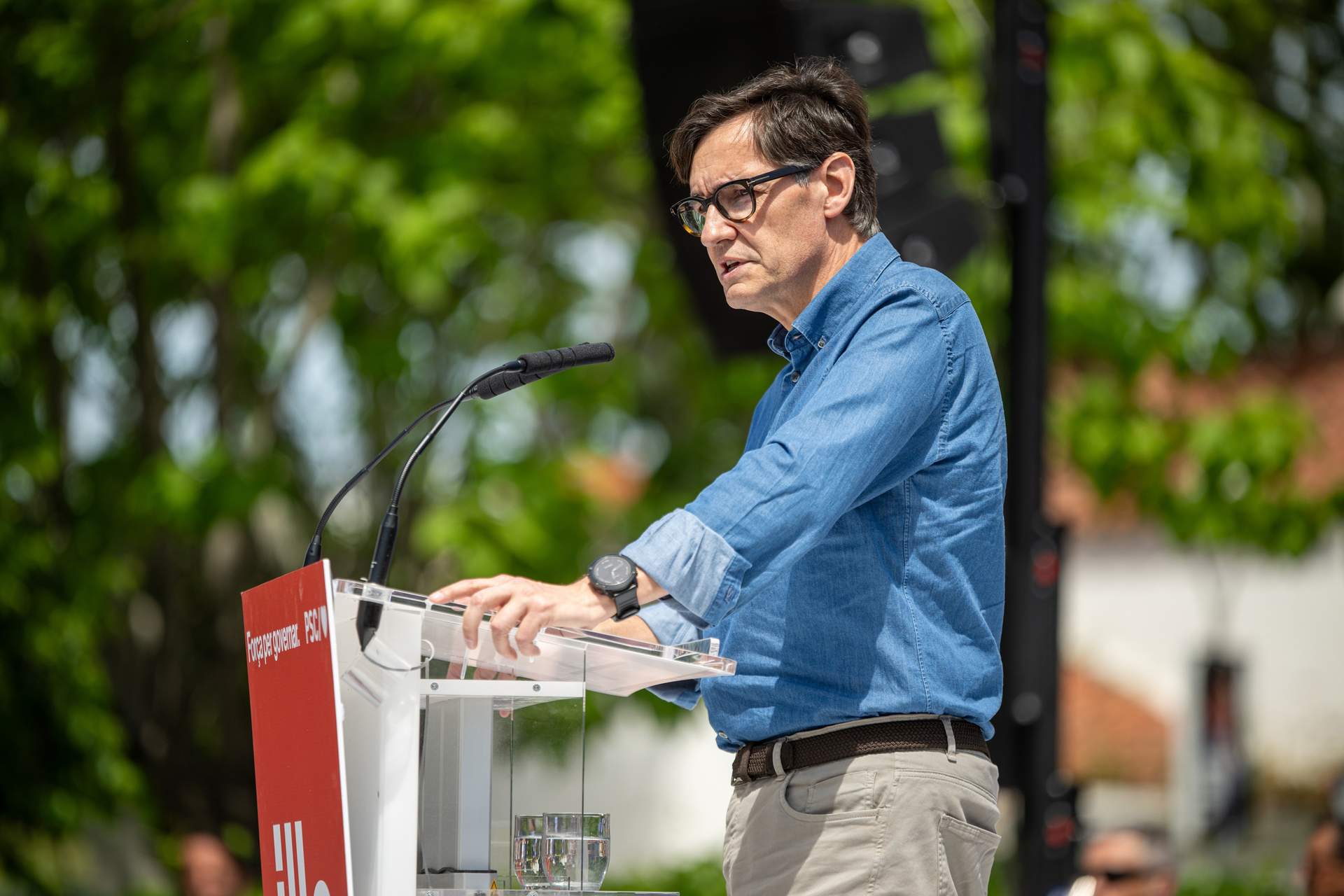 El líder del PSC y candidato a las elecciones catalanas, Salvador Illa, interviene durante un mitin del PSC, a 4 de mayo de 2024, en Montmeló, Barcelona, Catalunya.