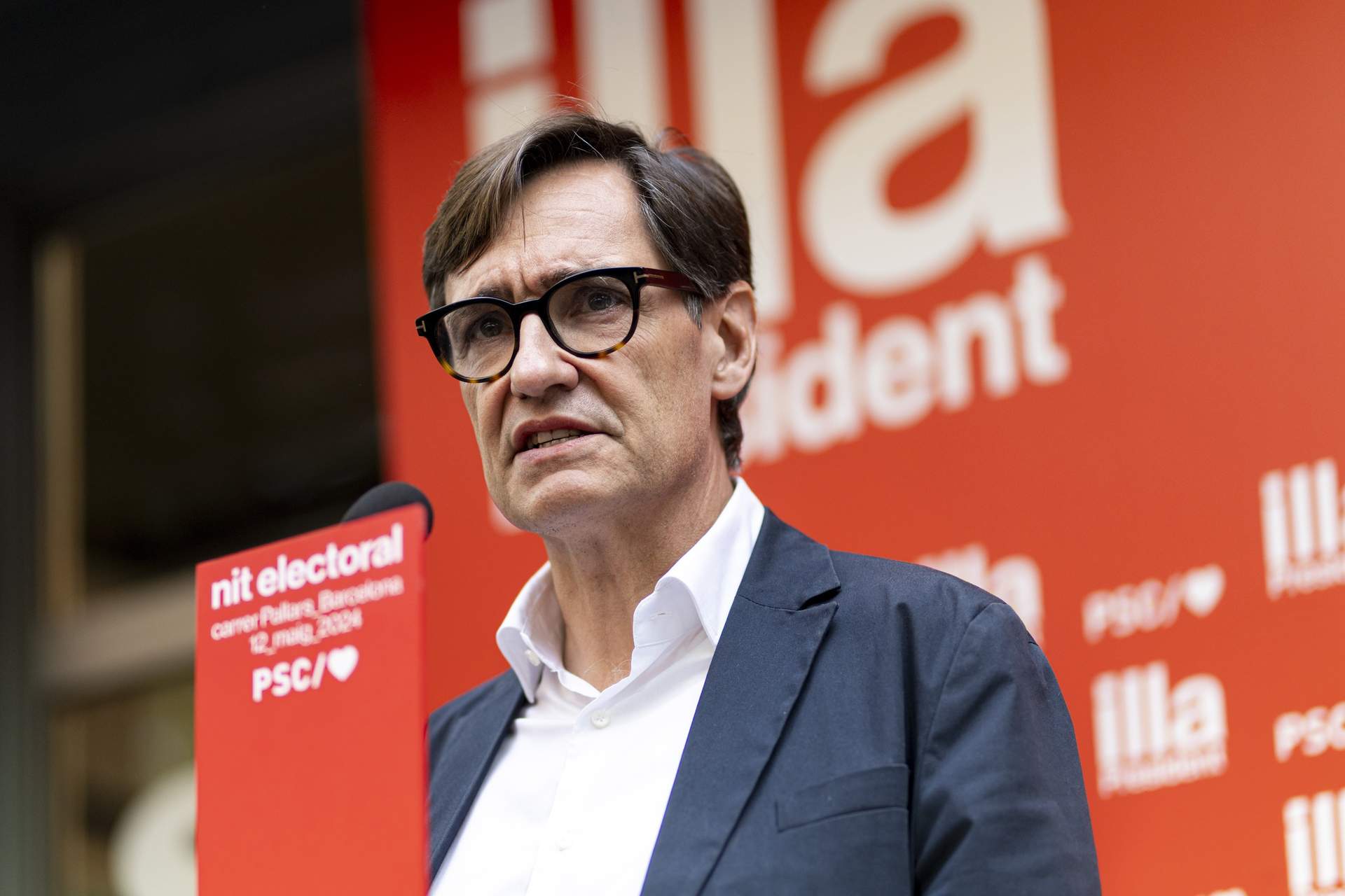 El líder del PSC y candidato del partido a la Presidencia de la Generalitat, Salvador Illa, a 12 de mayo de 2024, en Barcelona, Catalunya.