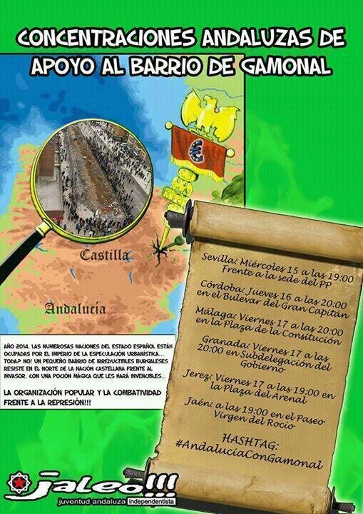 Cartel de convocatorias en apoyo de Gamonal de la organizaci&oacute;n independentista andaluza Jaleo!!!.