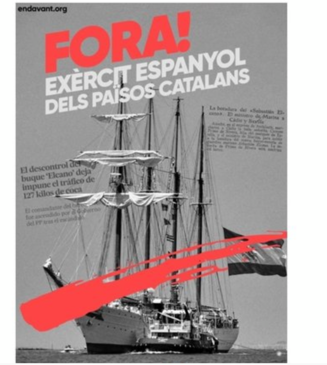 Cartel de Endavant contra el Juan Sebasti&aacute;n de Elcano.