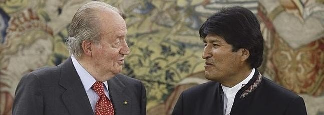 Visita de Evo Morales al rey en el Palacio de la Zarzuela.