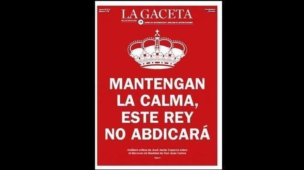 Última portada de La Gaceta.