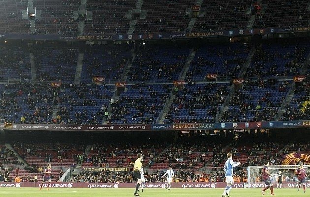 El Camp Nou durante el partido F-C.Barcelona-Real Sociedad.