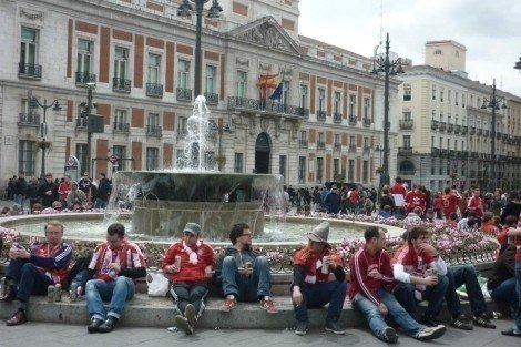 Hinchas del Bayern de Múnich en la Puerta del Sol de Madrid, en las semifinales de la Champions de 2012.