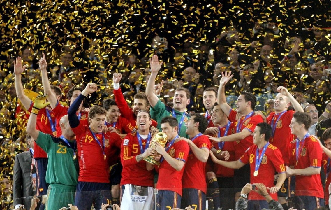 La selección española tras ganar el Mundial de 2010.
