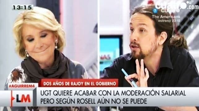 Esperanza Aguirre y Pablo Iglesias en Las Ma&ntilde;anas de Cuatro.