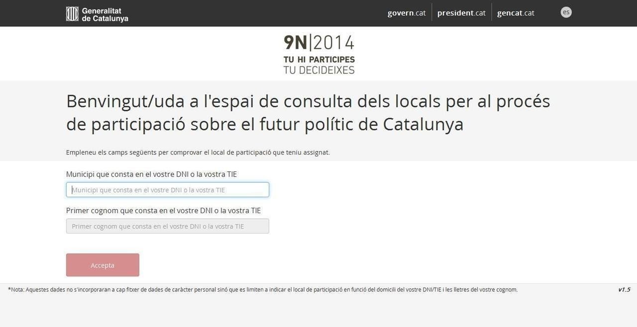 Vista de la web donde se puede consultar el punto de votación para la consulta del 9-N.