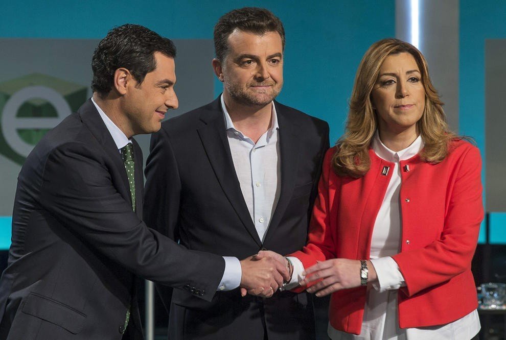 Moreno, Maíllo y Díaz, en el debate de TVE.