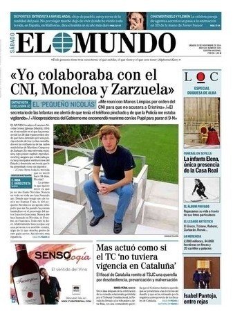La entrevista a Fran Nicolás en la portada de El Mundo.