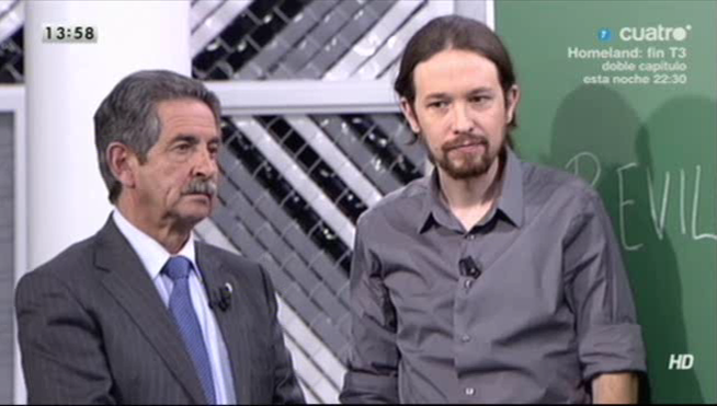 Miguel Ángel Revilla y Pablo Iglesias en Cuatro.