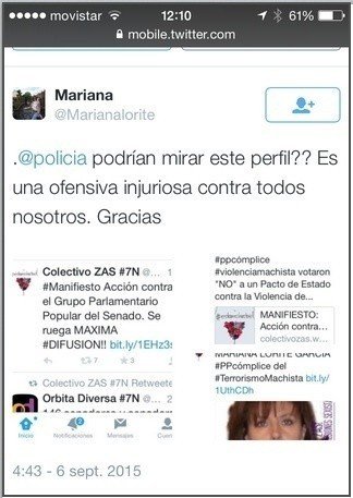 Aviso de Mariana Lorite a la Policía.