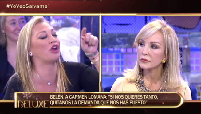 Belén Esteban y Carmen Lomana en el programa Sálvame de Telecinco. 