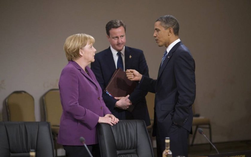 Angela Merkel, Barack Obama y David Cameron.