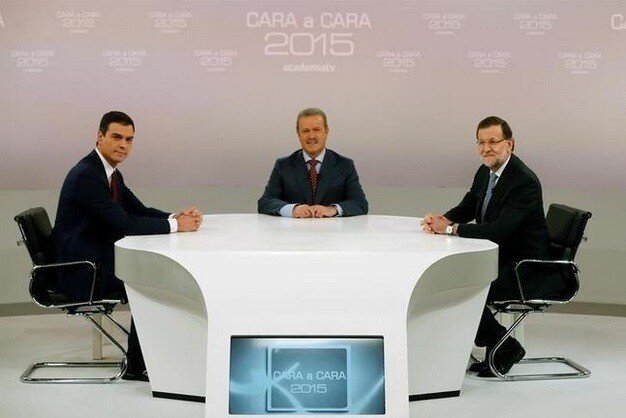 S&aacute;nchez y Rajoy, justo antes de empezar el cara a cara.
