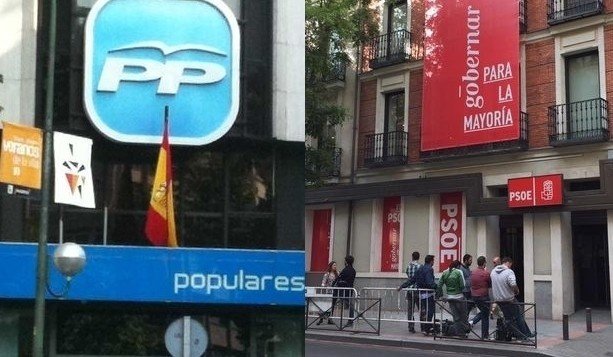 Sedes del PP (Génova) y PSOE (Ferraz).