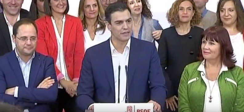 Pedro Sánchez, en su comparecencia para analizar los resultados.