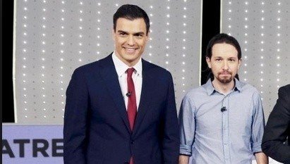 Pedro Sánchez y Pablo Iglesias en el debate de Atresmedia.