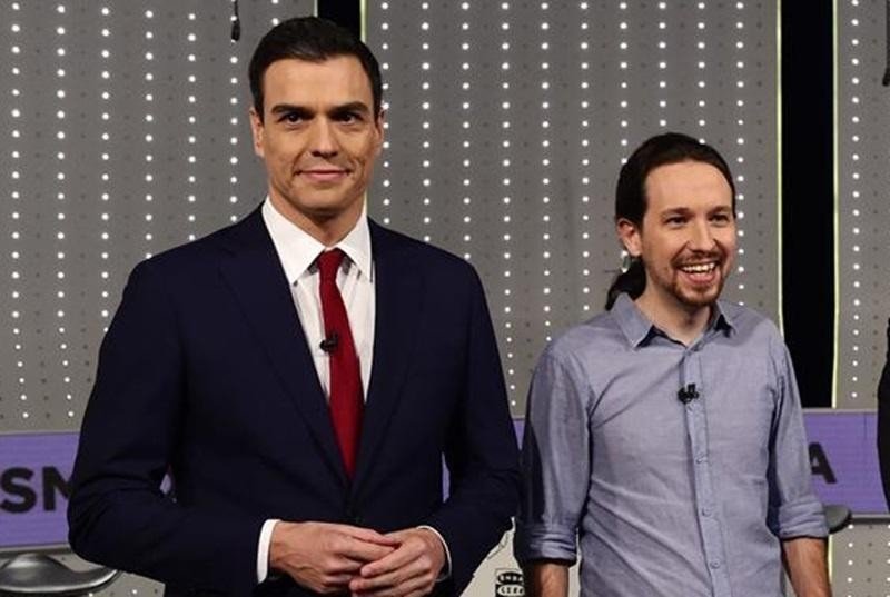 Pedro Sánchez y Pablo Iglesias en el debate de Atresmedia.