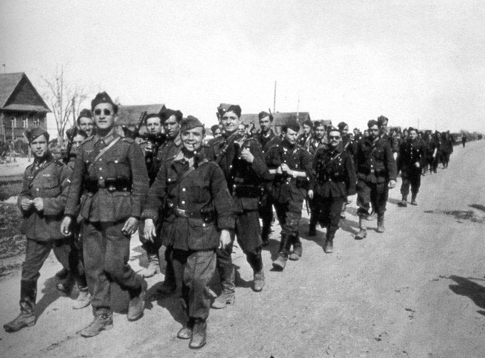 Voluntarios de la División Azul en el frente ruso.