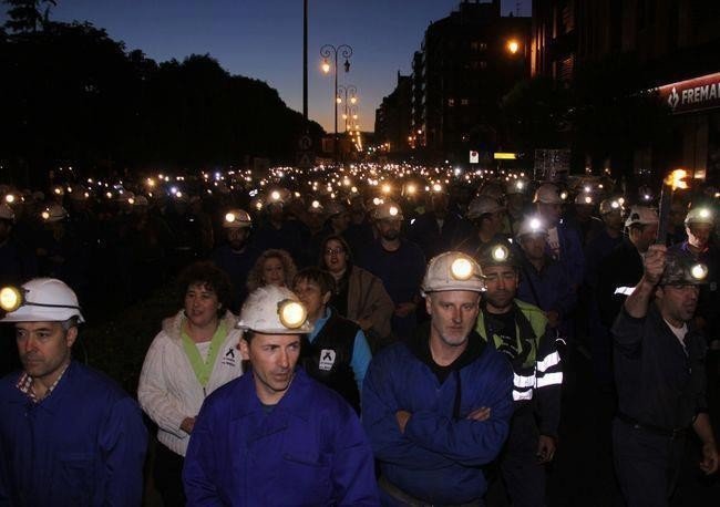 Mineros asturianos durante una protesta en Madrid.