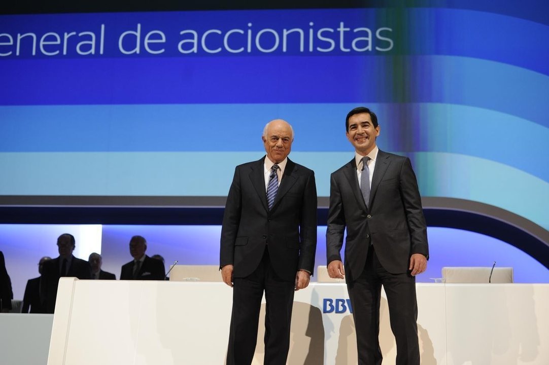 Francisco González y Carlos Torres en la Junta General de Accionistas del BBVA. 